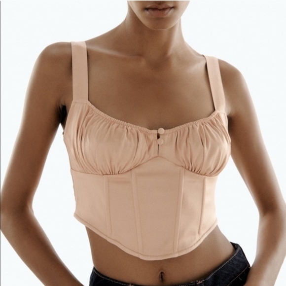 Zara Fairy Coquette Grunge Babydol Beige Corset Top Size Small - Picture 2 of 10